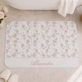 Alfombra de baño floral de rosa rosa personalizada