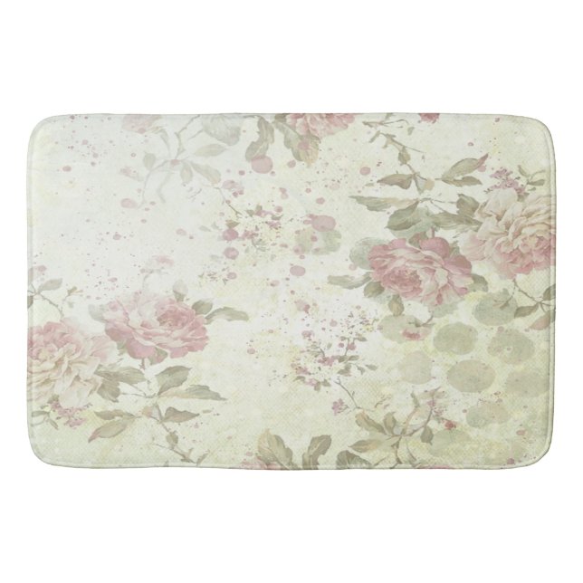Alfombra de baño floral de rosa rosa shabby chic (Anverso)