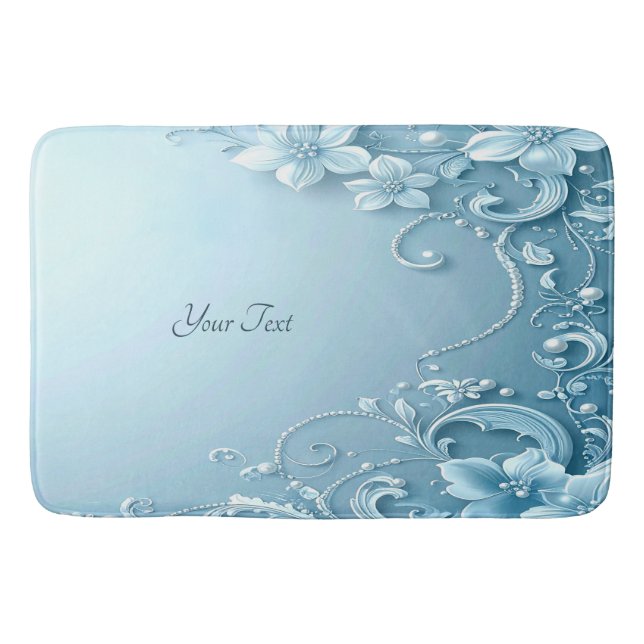Alfombra de baño floral decorativa azul (Anverso)