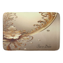 Alfombra de baño floral dorada ornamentada