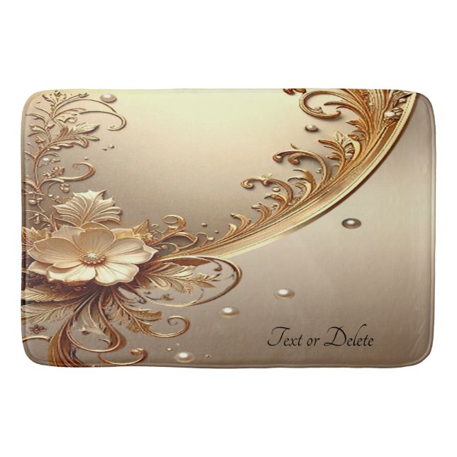 Alfombra de baño floral dorada ornamentada (Anverso)