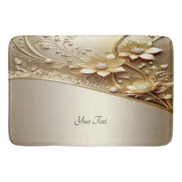 Alfombra de baño floral dorada ornamentada moderna