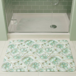 Alfombra de baño floral verde dorado