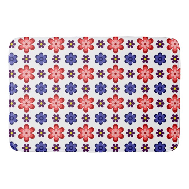 Alfombra de baño grande con flores azules, moradas (Anverso)