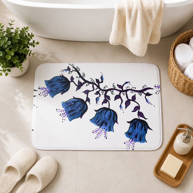 Alfombra de baño grande de flores de enredadera de (Blue Canterbury Bells Vine Flowers Large Bath Mat)