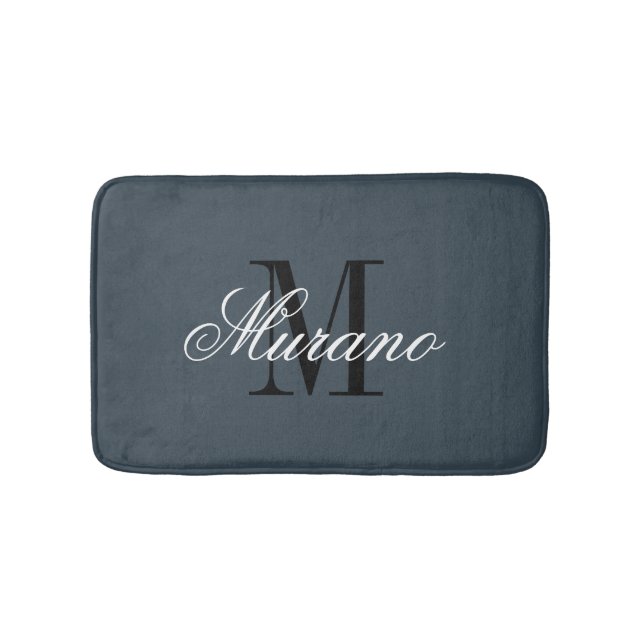 Alfombra de baño gris carbón con elegante monogram (Anverso)