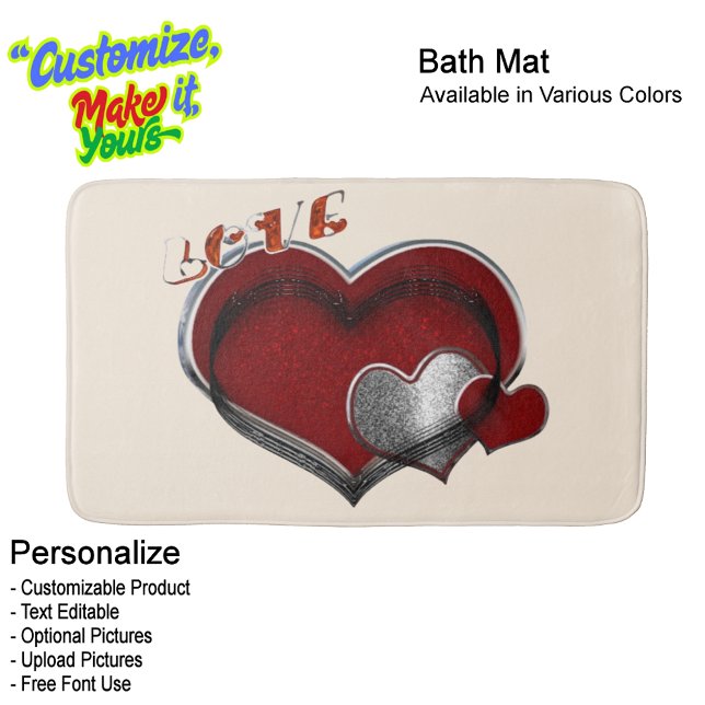 Alfombra de baño Heart Magic Love con fondo beige (Heart Magic Love Bath Mat Featuring a Beige Background.)