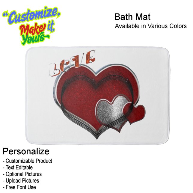 Alfombra de baño Heart Magic Love con fondo blanco (Heart Magic Love Bath Mat Featuring a White Background.)