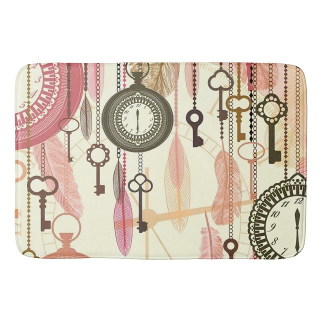 Alfombra de baño Keys Clocks and Feathers (Anverso)