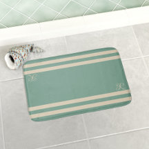Alfombra de baño náutica con rayas turquesa y crem