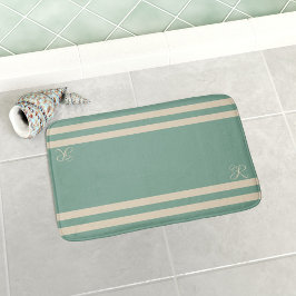 Alfombra de baño náutica con rayas turquesa y crem