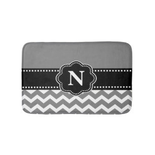 Alfombra de baño negra gris del monograma de
