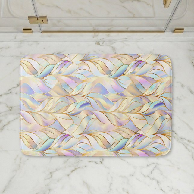 Alfombra de baño pastel iridiscente (elegant glam iridescent abstract botanical pastel bath mat)
