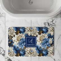 Alfombra de baño personalizada Chic flores blancas