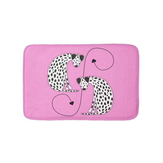Alfombra de baño rosa para perros dálmatas (Anverso)