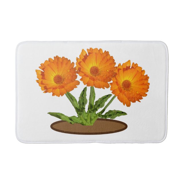 Alfombra de Baño - Tres Caléndulas Naranjas (Anverso)