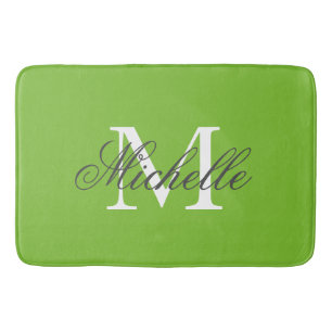 Alfombra de baño verde manzana grande con monogram