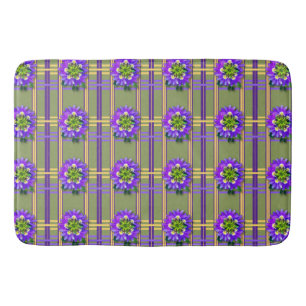Alfombra de Baño Verde Musgo con Flores Purpura