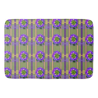 Alfombra de Baño Verde Musgo con Flores Purpura