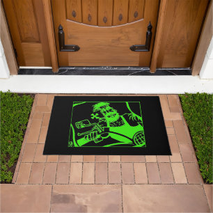 Alfombra de bienvenida Biker Bro verde y negra