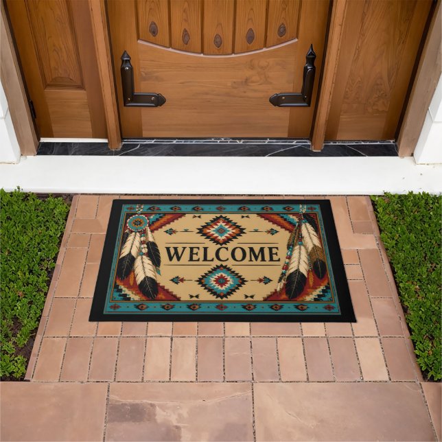 Alfombra de bienvenida boho de nativos americanos (Exterior)