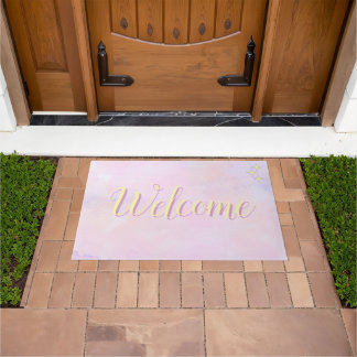Alfombra de bienvenida con acuarela rosa, púrpura