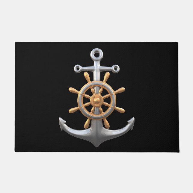 Alfombra de bienvenida con ancla y timón de barco (Anverso)