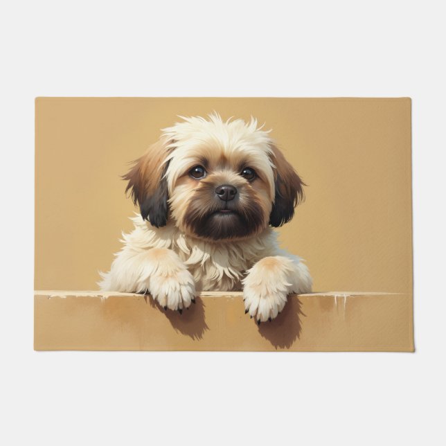 Alfombra de bienvenida con arte de Lhasa Apso (Anverso)