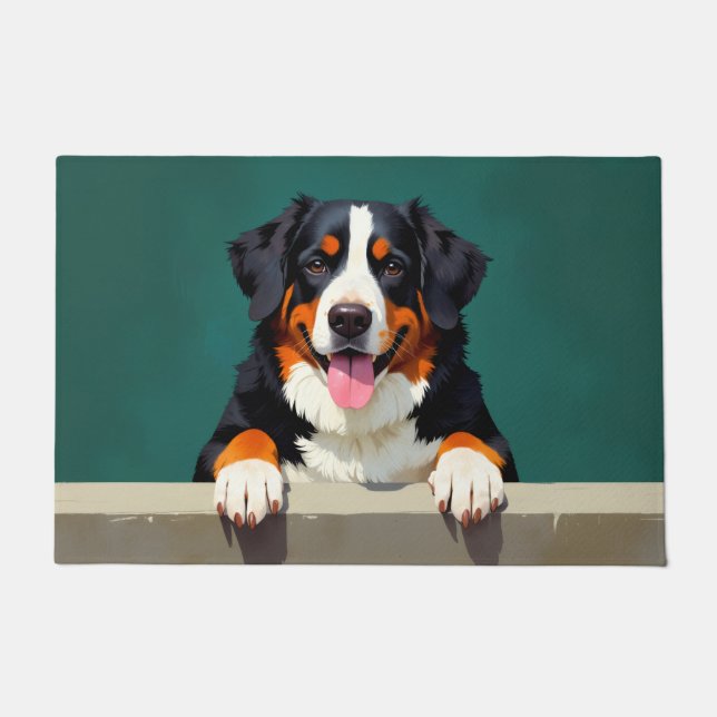 Alfombra de bienvenida con arte de perro de montañ (Anverso)