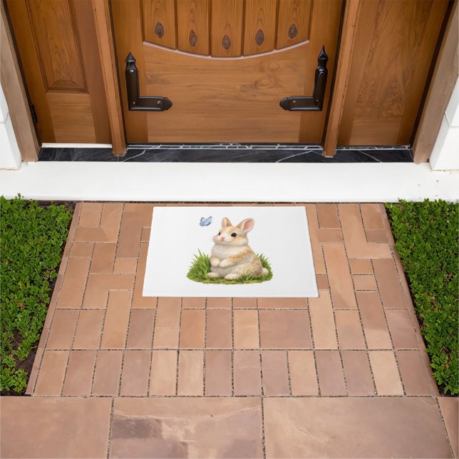Alfombra de bienvenida con conejo adorable Natural (Exterior)