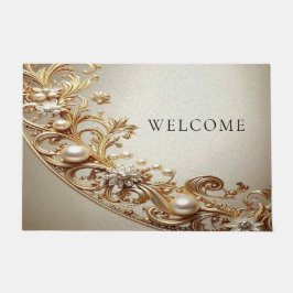Alfombra de bienvenida con floritura dorada orname