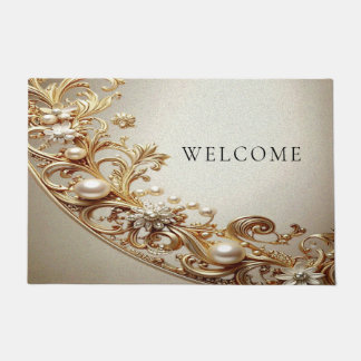 Alfombra de bienvenida con floritura dorada orname