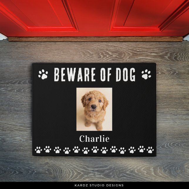 Alfombra de bienvenida con foto de perro lindo (Add your dog's name and photo, edit text or leave as is.)