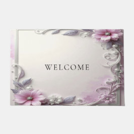 Alfombra de bienvenida con marco floral rosa