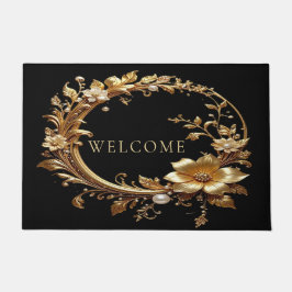 Alfombra de bienvenida con marco ornamentado flora