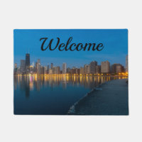 Alfombra de bienvenida con paisaje urbano del nort