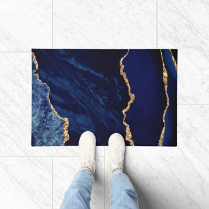 Alfombra de bienvenida de brillo dorado azul