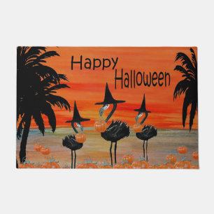 Alfombra de bienvenida de bruja flamenco Halloween
