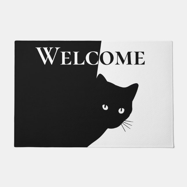 Alfombra de bienvenida de gato negro astuto (Anverso)