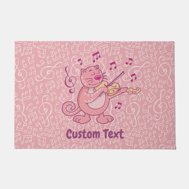 Alfombra de bienvenida de gato rosa con violín (Anverso)