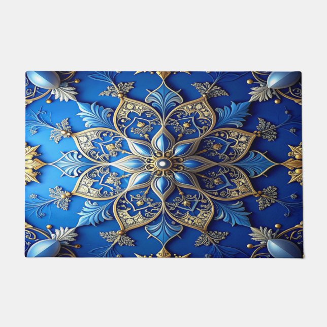 Alfombra de bienvenida decorativa azul de fiesta (Anverso)