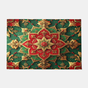 Alfombra de bienvenida decorativa navideña roja y