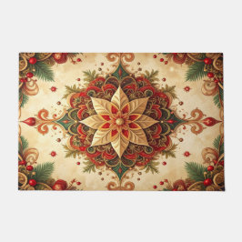 Alfombra de bienvenida decorativa navideña roja y 