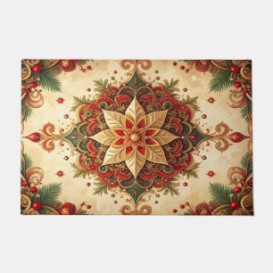 Alfombra de bienvenida decorativa navideña roja y
