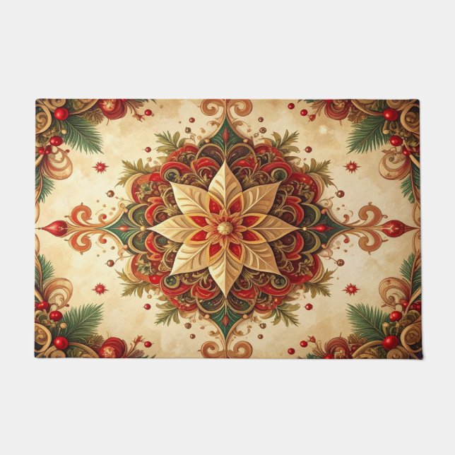 Alfombra de bienvenida decorativa navideña roja y  (Anverso)