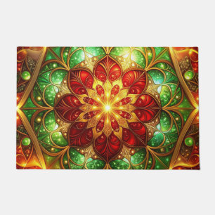 Alfombra de bienvenida decorativa navideña roja y