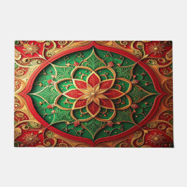 Alfombra de bienvenida decorativa navideña roja y 