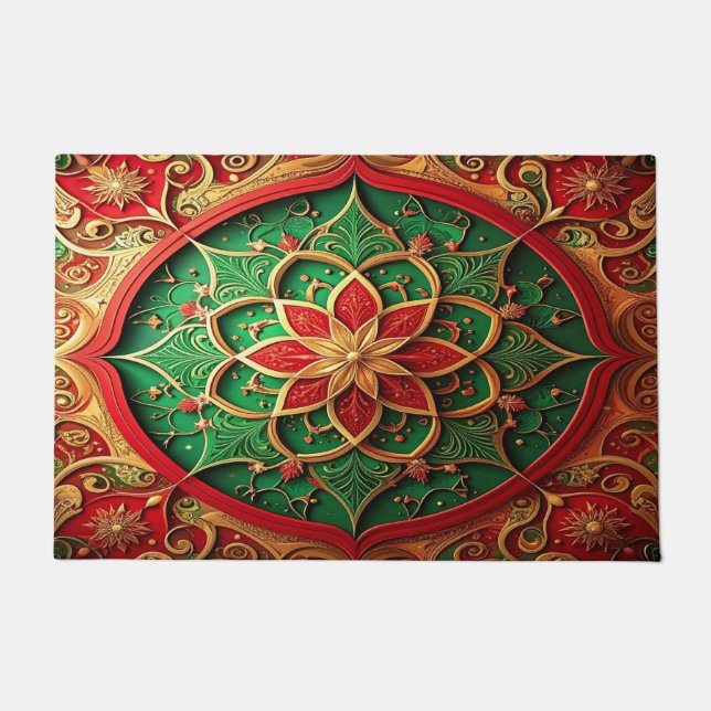 Alfombra de bienvenida decorativa navideña roja y  (Anverso)