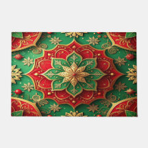 Alfombra de bienvenida decorativa navideña roja y 