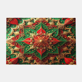 Alfombra de bienvenida decorativa navideña roja y 